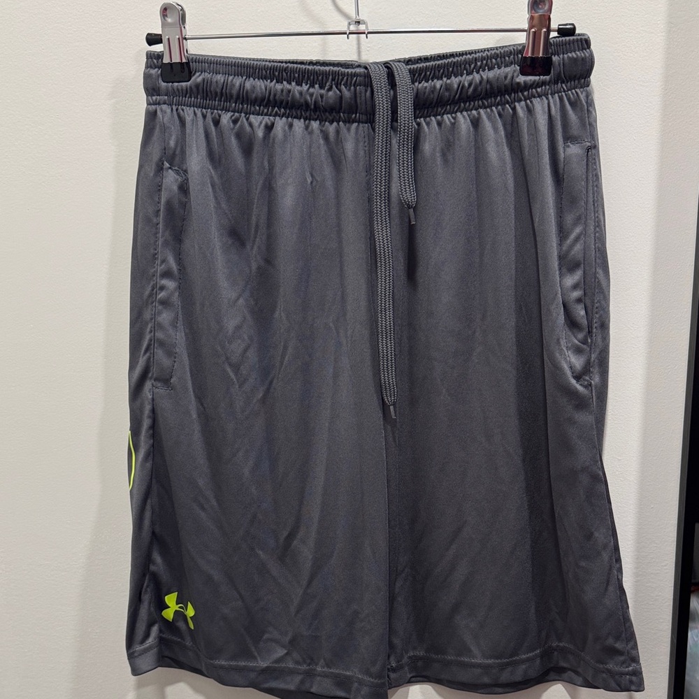 Under Armour Men’s Charcoal Athletic Shorts with Neon Logo